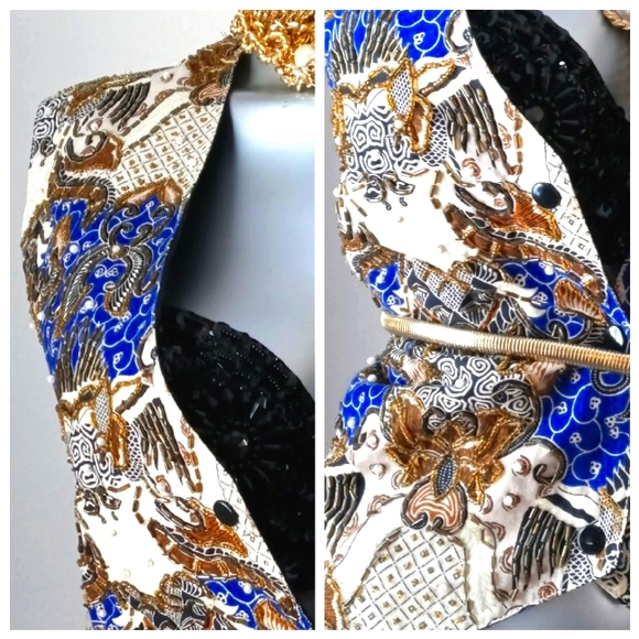 "WESTERN TRIBAL" Vintage "ART to WEAR" Ethnic Beaded Graphics Snap Buttons Vest - Picture 4 of 13